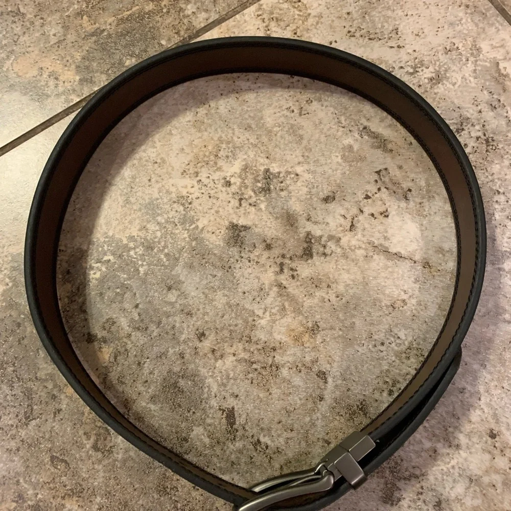 Beautiful black leather belt with bronze buckle fits 29-33”